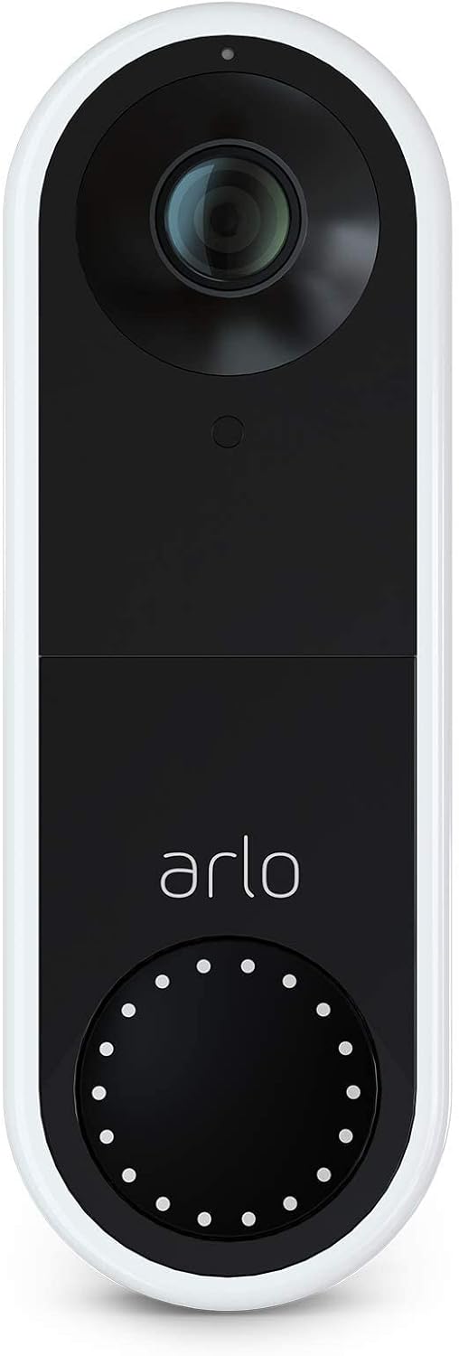 Arlo Essential Wired Video Doorbell - HD Video, 180° View, Night Vision, 2 Way Audio, Direct to Wi-Fi No Hub Needed, Wired, White – AVD1001 RENEWED