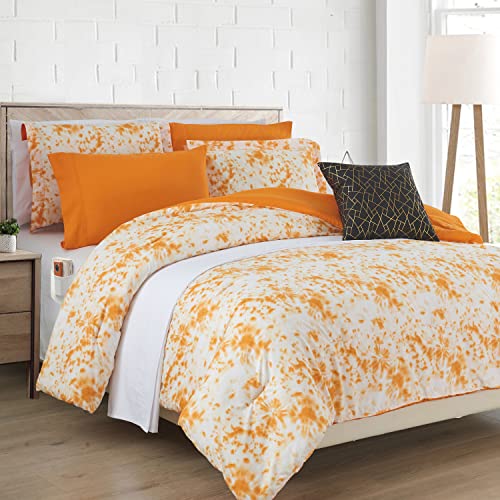 Image of Elegant Comfort Reversible 10-Piece Comforter Set, Tie-Dye Print, Decorative Pillow and Fitted Sheet with Smart Pockets, Soft, Plush, Lightweight Material, 10pc Tie-Dye Set, King, Orange
