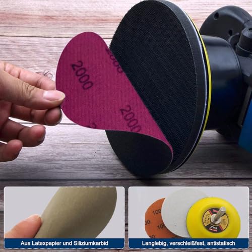 Schleifscheiben Pad, 50 Stück Schleifpapier Klett 75mm, 800/1000/1200/1500/2000/Sortiert Grits Nasse Trockene Schleifscheiben für Auto Metall Holz