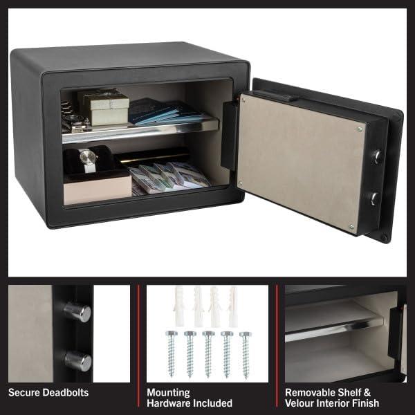 Miniatura 6 de Stalwart - Caja de seguridad biométrica con escáner de huellas dactilares y llave digital para un acceso rápido, caja fuerte para dinero en efectivo