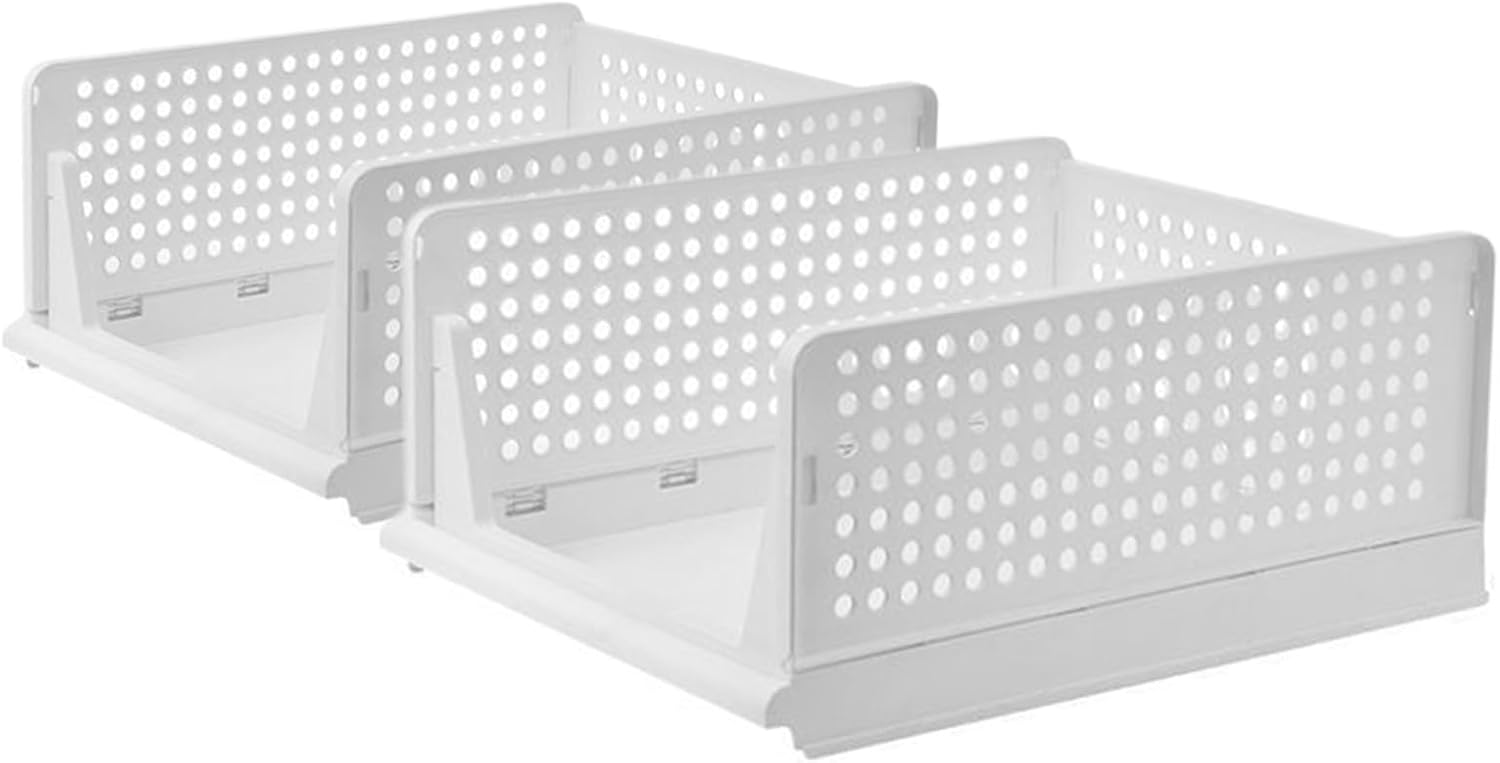 Stackable Closet Storage Basket - Multifunctional Space-Saving - Stackable Clothes Organizer,for Bathroom Kitchen Laundry Room Wardrobe Under-Sink Bedroom Cupboard