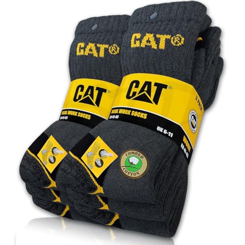 CAT Caterpillar Lot de 6 paires de chaussettes REAL WORK - Pour homme et femme - Tailles disponibles : 35 à 50, gris, 43-46