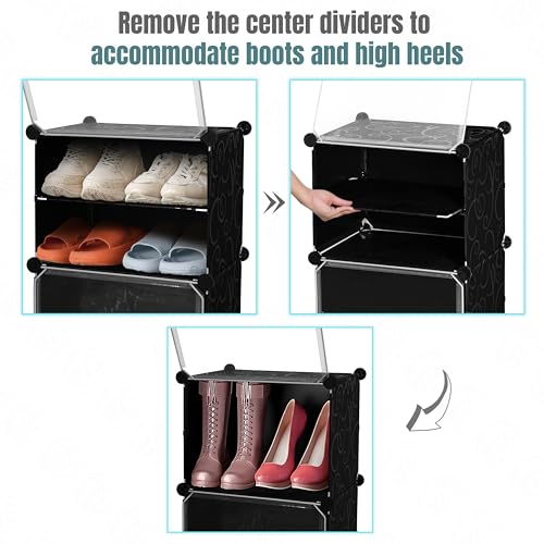 Image of ABOUT SPACE Shoe Rack for Home with Door - 16 Pair DIY Slipper Stand with Hanger, 6 Cube Expandable Shelves Closed Shoes Rack for Home Men, Women Heels Boots Flip-Flops (Black-L 80 x B 30 x H 135 cm)