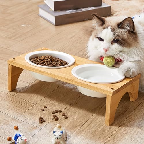 Bols surélevés pour chats avec base en bois antidérapante - 3