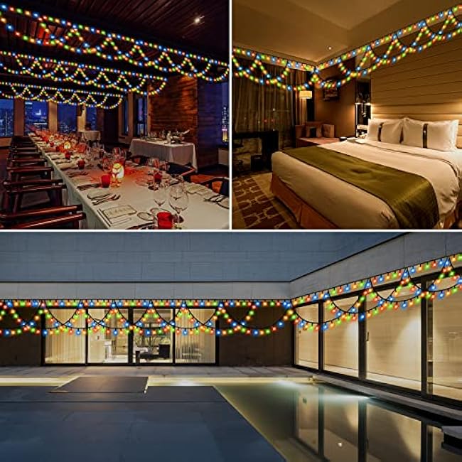 XTF2015 Halloween Christmas Lights Outdoor Color Changing 40FT 380 LED Christmas String Lights Extendable 8 Modes, Waterproof Half Round Christma s Light for House Roof Eaves Garden Patio(Multicolor)