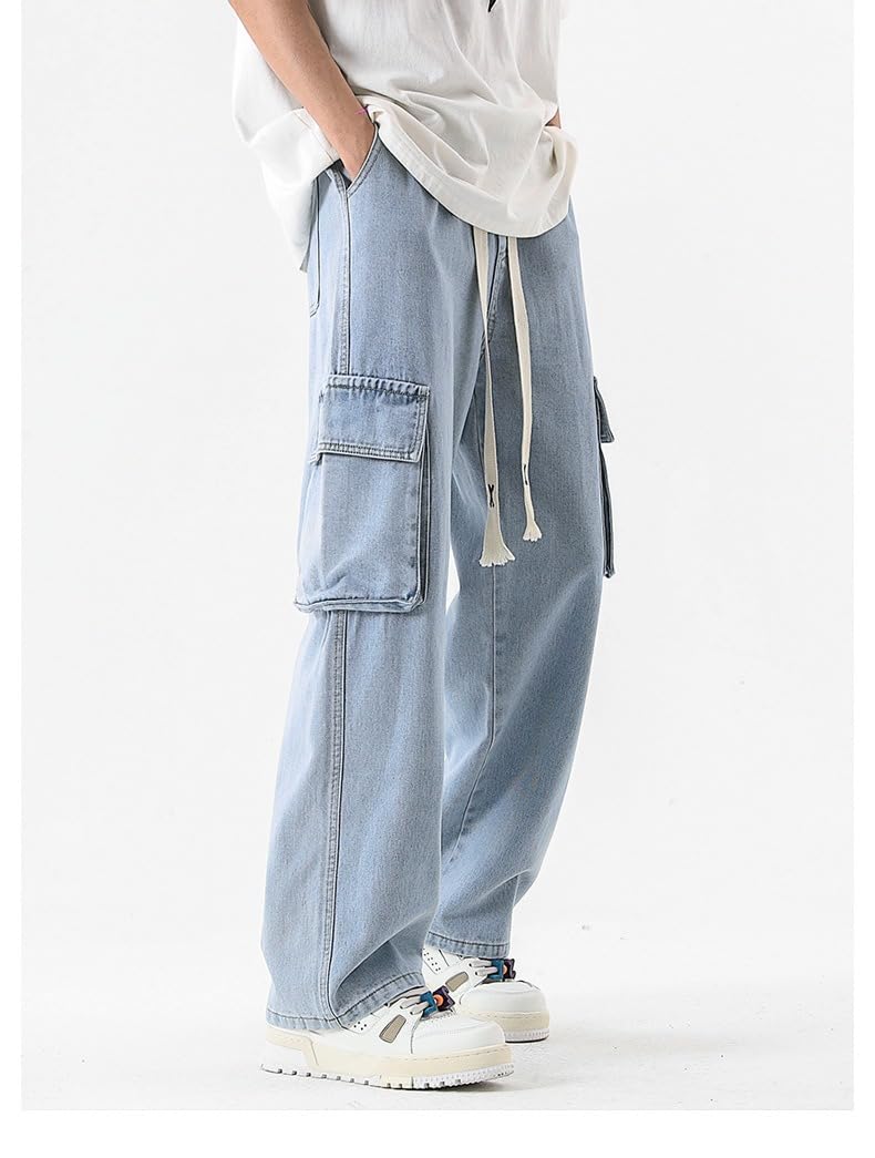 Instinct I Jeans Baggy Uomo Cargo in Denim Loose Fit Ampio e Comodo – Pantaloni Larghi Streetwear Oversize con Tasche Laterali Tasconato in Cotone Resistente Casual