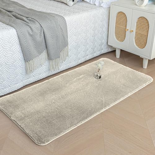 Image of Luxe Home Rabbit Fur Soild Bath Mat Super Soft, Anti-Slip, Washable, Rectangle, for Bathroom Door Mate, Bedroom Door Mats (Beige, 60x90 cm)
