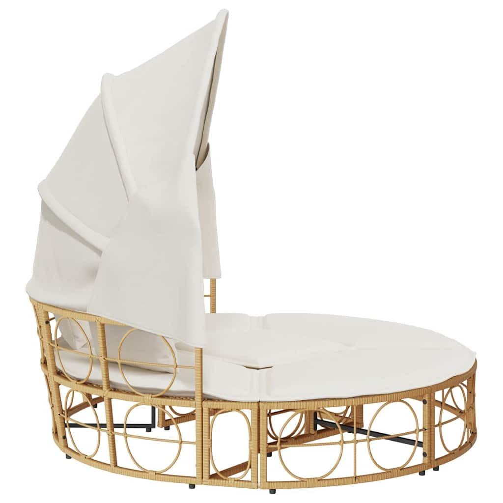 Île de soleil avec auvent extensible et coussin, lit de salon d'extérieur en rotin synthétique, ensemble de meubles de jardin modulables pour terrasse et jardin, canapé de salon rond, 160 x