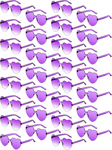 Flutesan 30 Pairs Heart Shaped Sunglasses Bulk Spider Halloween Party Rimless Heart Sunglasses Candy Color for Women Men