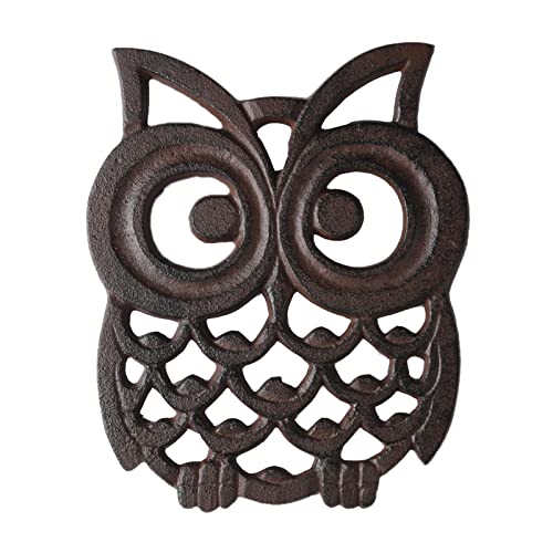 STCREE Dessous de plat en fonte Chouette pour casseroles et plats de cuisine & table à manger 15x18,5 cm avec pieds en caoutchouc Design décoratif vintage...