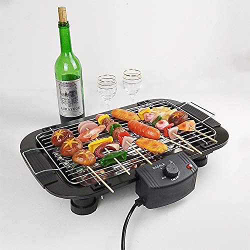 Electric Barbecue Grill Indoor Smokefree Table BBQ Grilling with 5 Levels of Temperature Adjustment for Home Outdoor Courtyard Camping Travel Hiking