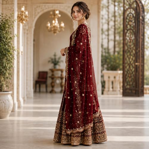 Image of Women's Ethnic Plazzo Suit Set with Kurta & Dupatta | Fendy Fabric Embroidered Kurta Set | Round Neck 3 /4 Sleeve Dress | Elegant Outfit