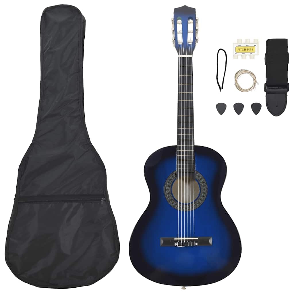 vidaXL - Juego de guitarra clásica para niños y principiantes, 8 unidades, instrumento de aprendizaje musical musical, músico amateur, azul 3/4 36"
