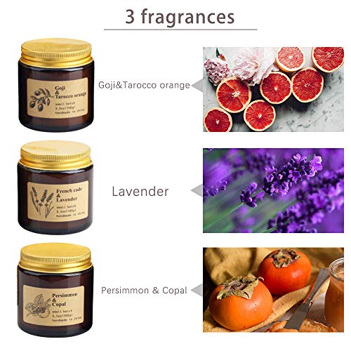 YMing Scented Candles, Aromatherapy Candles, Gifts for Women, Highly Scented and Long Burning Vintage Jar Soy Candles, French Cade & Lavender, Persimmon & Copal, Goji Berry & Tarocco Orange[3 Pack] - Thumbnail 4