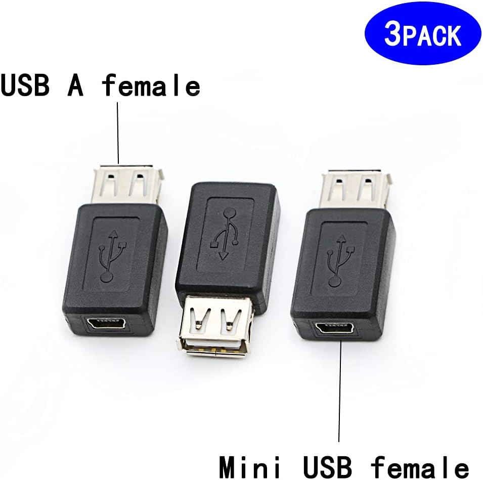 3 Pack USB 2.0 A Female to USB B Mini 5 Pin Female Adapter Converter