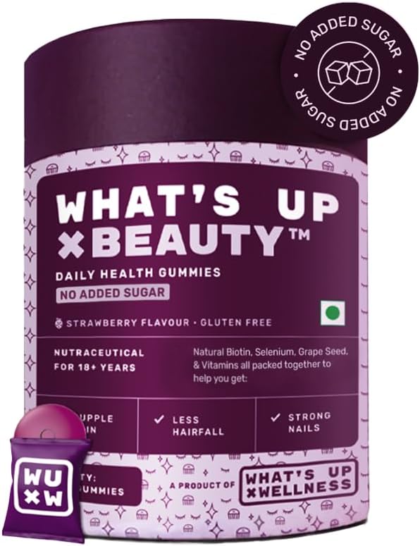 Beauty Hair Gummies for Hair Growth, Glowing Skin & Nails | No Added Sugar | Zinc, Folic Acid, Multivitamins | For Men & Women | Natural Biotin Supplement – 30 Days