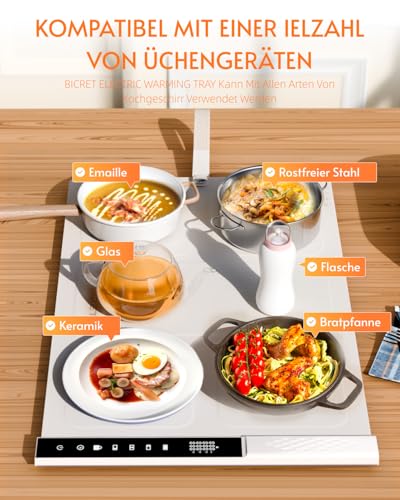 Warmhalteplatte für Speisen Wärmeschale mit 3 Zonen individuell Einstellbarer Temperatur Faltbarer Speisenwärmer für Party Buffet (Weiß) – Bild 7