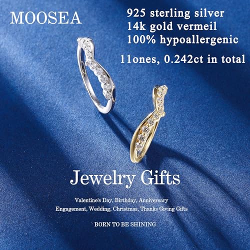 MOOSEA Curved Moissanite Wedding Bands for Women, 14K White Gold, D Color VVS1 Clarity Lab Created Moissanite Rings, Stackable Chevron Rings2