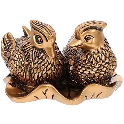 HOMSFOU Resin Mandarin Duck Sculpture 3.15X2.56X1.97 Inch Wedding Desktop Ornament Stable Base Love Birds Figurine Home Decor Creative Gift