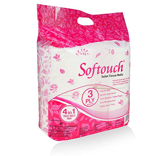 Image of Softouch 3 Ply Toilet Paper Tissue - 4 Rolls (375 Sheets Per Roll) (Pack of 2)