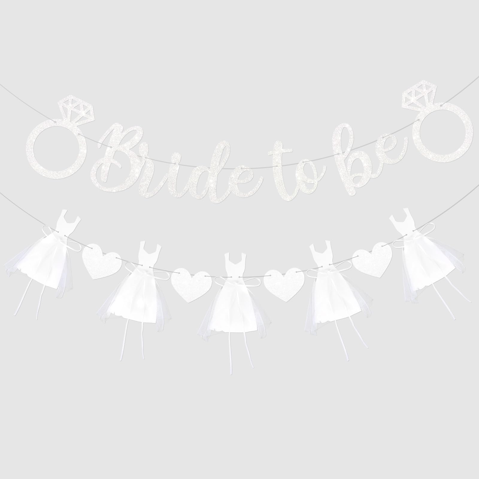 Srotmirw 2 Pcs White Glitter Tulle Wedding Dress Cutout Bunting Banner