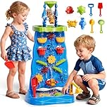 Toddler Sand Water Table Waterfall Playset, Kids Activity Sensory Table with Beach Fun Sand Toy, Summer Outdoor Toys Sand Water Play Table for Toddler Ages 2 3 4 5 6 7 8