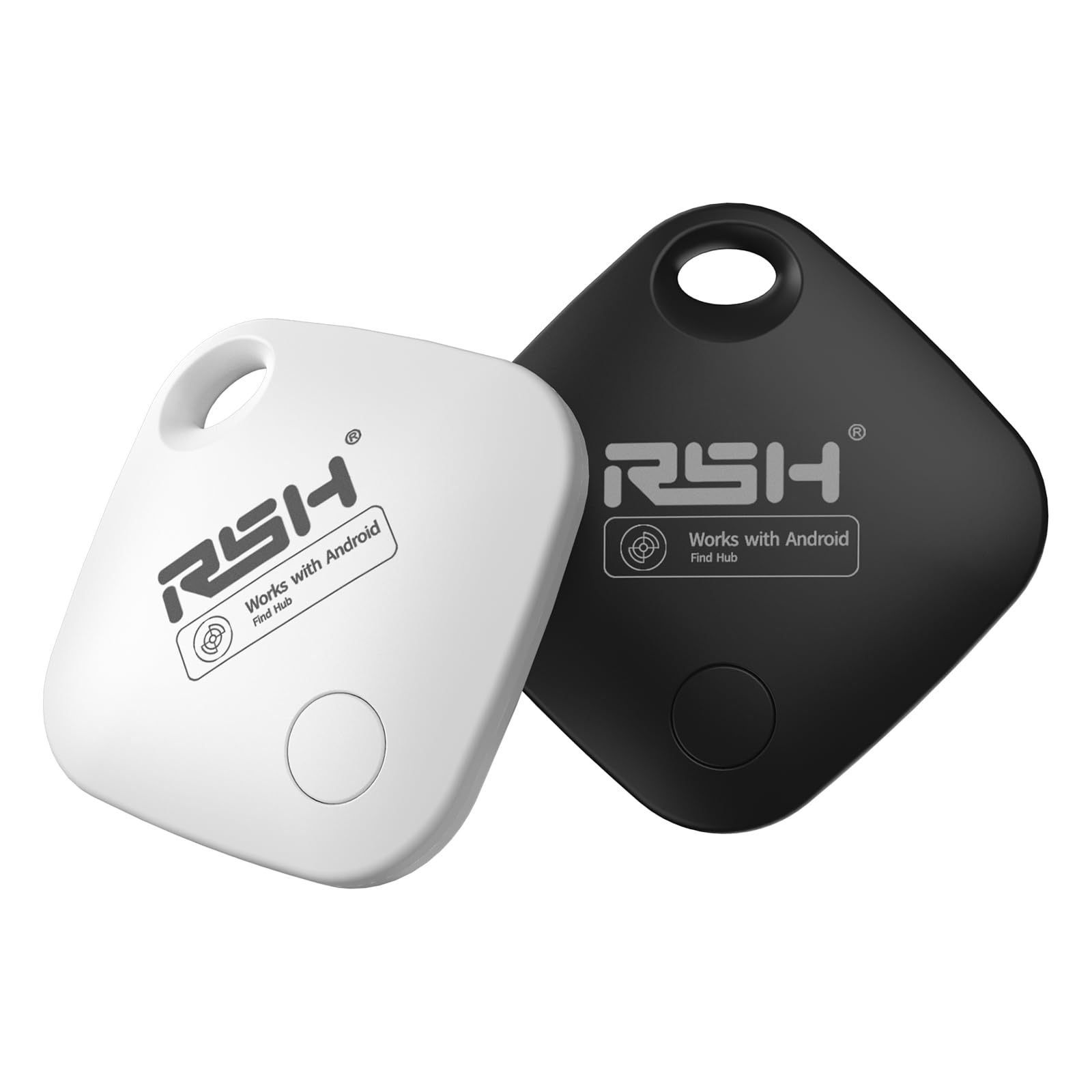 RSH Android Tracker Tag, Localizzatore Compatibile con Trova dispositivo (Solo Android), Trova Oggetti e Chiavi/Bagagli/Valigie/Zaini, Portafogli/Batteria Sostituibile, 2 Pack(Nero+ Bianco)