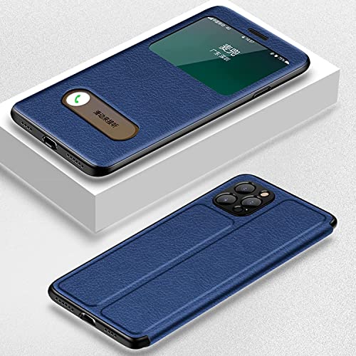 Coque iPhone 13 magnétique étui de téléphone bleu en TPU à clapet fenêtre