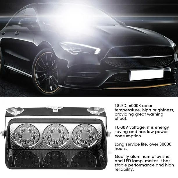 Image of AutoBizarre 12V Car Dash Emergency Warning Strobe Red Blue Flasher Windshield Sucker LED light With Multiple Flashing Modes For All Cars, Emergency Vehicles, etc. (18 LED Red Blue White)