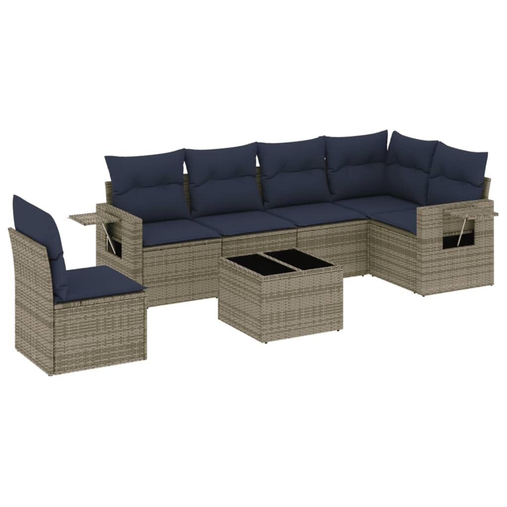 Canapé de jardin résine tressée 7 pcs vidaXL avec coussins gris