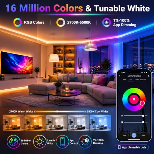 Image of A15 LED Smart Bulb, Compatible with Alexa, Google Home, E26, 5W=40W, Color Changing, Dimmable WiFi Light Bulbs, No Hub Required, 3 Pack