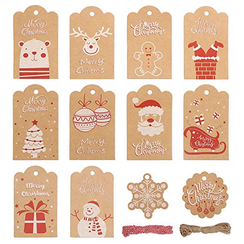 CCINEE Christmas Hang Tags,Xmas Kraft Paper Tag with Twine String for Gift Wrapping DIY Crafts,120PCS