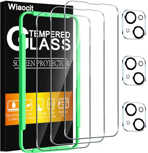 Wiaocit 3 Pack Tempered Glass Screen Protector for iPhone 14 with 3 Pack Camera Lens Protector, 9H Hardness, Bubble Free, Case Friendly