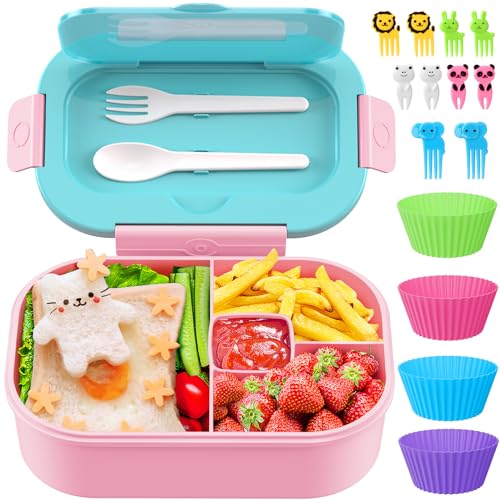 TIME4DEALS Lunch Box Kid Adult Bento Box, 4-Compartment Food Lunch Containers with Fork & Spoon, BPA Free, Leak-Proof Bento-Style Lunch Box for Work...