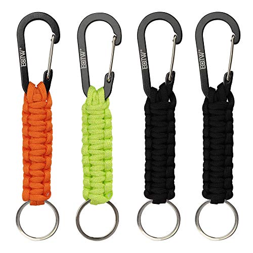 EOTW 4 Pack Corde Tressée avec Porte-clés et Mousqueton, Porte clefs très pratique, Idéal pour la rando et le bushcraft (Noir + Vert + Orange)