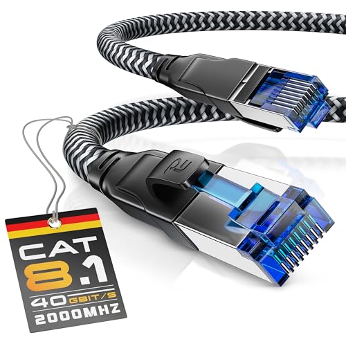 CSL - 10m Netzwerkkabel CAT 8 - LAN Kabel Patchkabel - Baumwollmantel - CAT8.1 High Speed Gigabit Ethernet Cable - 40 Gbits - S/FTP PIMF - RJ45 Stecker - Cat6 Cat7 Cat8 komp - 10 Meter - schwarz
