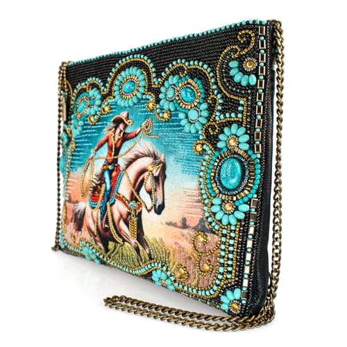 Mary Frances Cowgirl Beaded Crossbody Handbag with Western Rodeo Motif and Turquoise Accents Novelty Statement Clutch Bag, Multicolor4