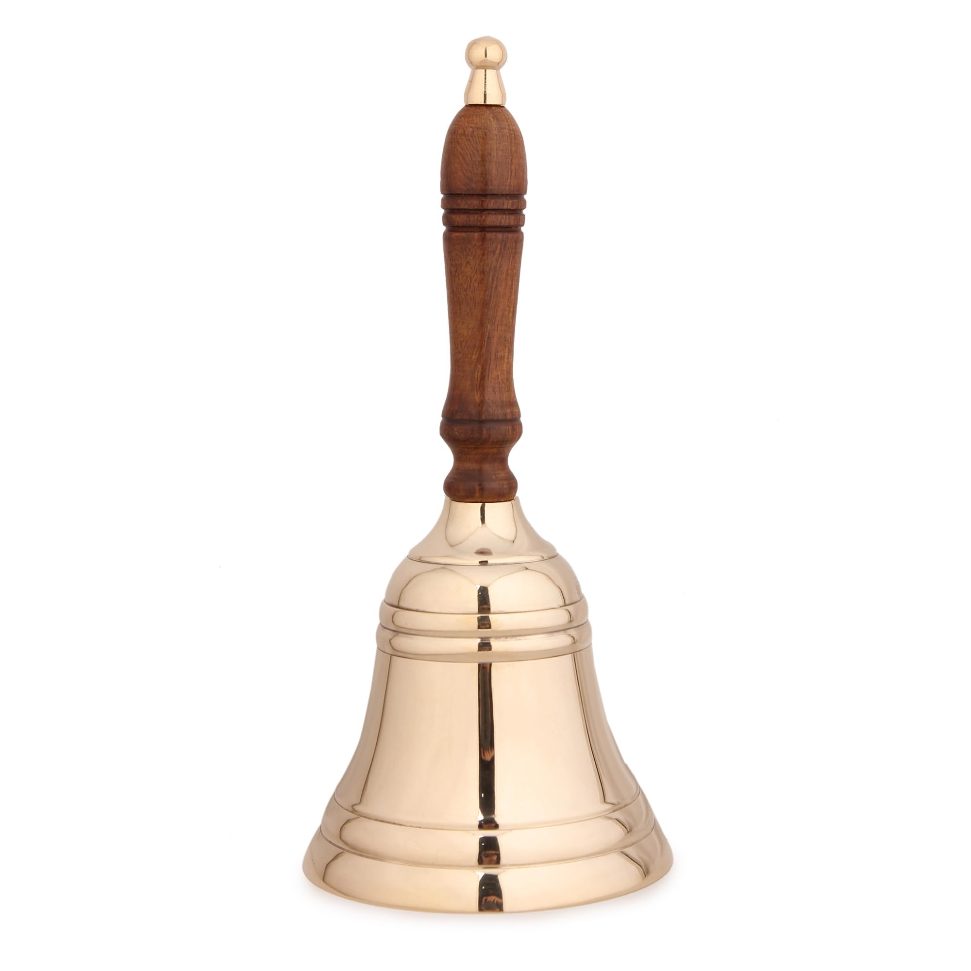 Large Solid Brass Service Bell – Premium Handheld Loud Call Bell for Church, School & Home Décor, Vintage Brass Finish, 9 × 4 Inch