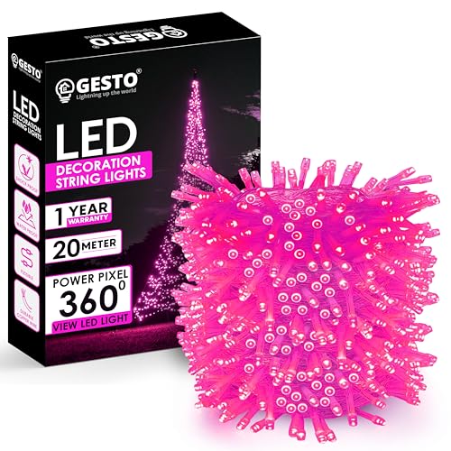 Image of Gesto Pink Led Serial String Lights - Waterproof Copper Wire Led Fairy Lights for Home Decoration,Christmas, Deepawali & Diwali Decoration Lights for Balcony Outdoor (20 Meter | Pack of 1)
