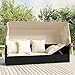 Homgoday Outdoor-Loungebett mit Dach & Kissen - Schwarz, Cremeweiß, 203x58x56 cm - Sonnenschutz & Bequemlichkeit Terrassensofas, Gartenmöbel Model319566