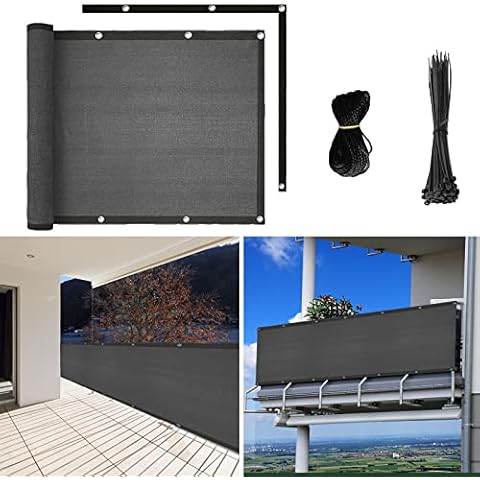 HUIMO Balcony Privacy Fence Screen, 90x500cm Balcony Screen UV Protection Weather-Resistant Fabric Fence Cover with Cable Ties (Grey) Cover