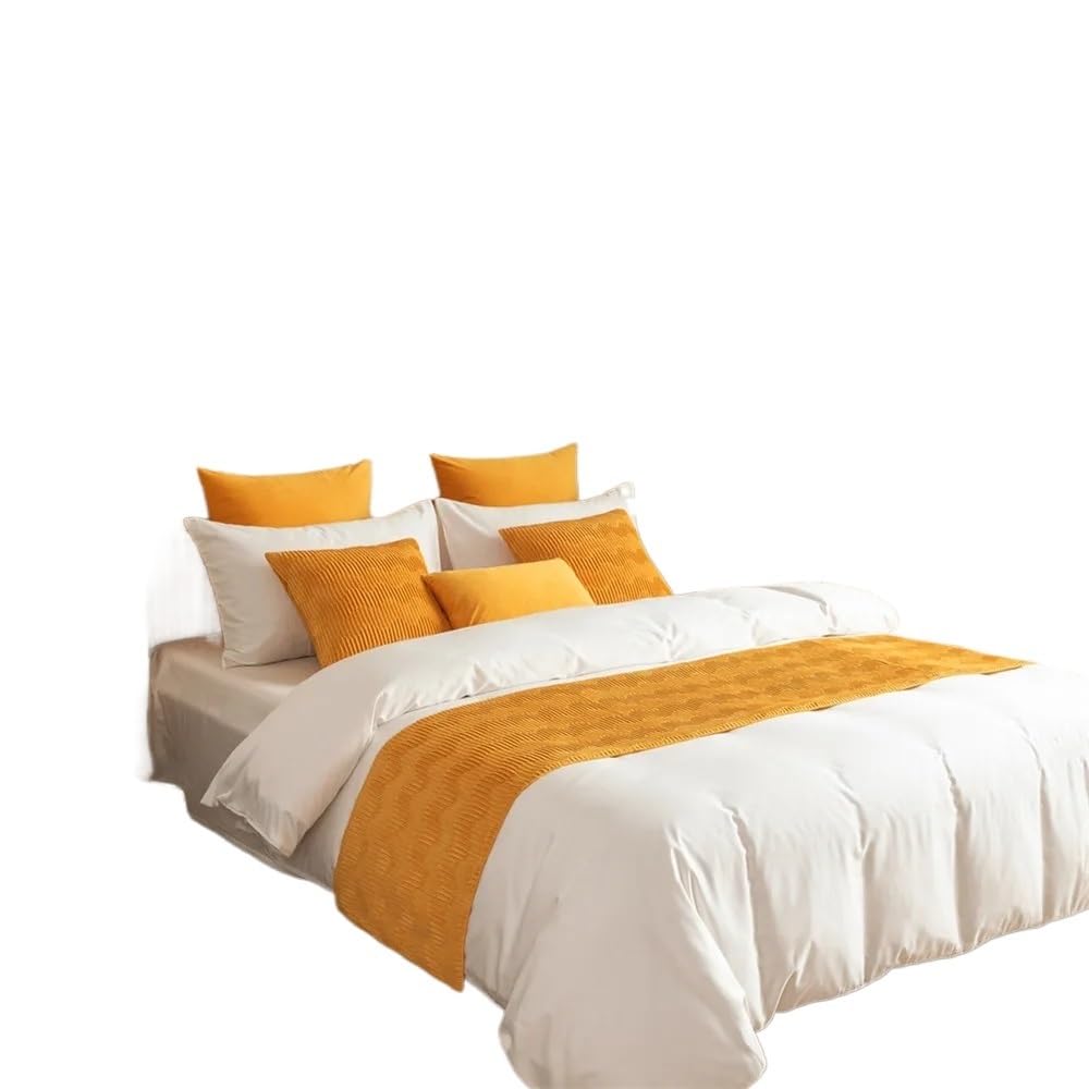 GBMITING Bed Runner, Bed Scarf Velvet Wavy Pattern Bed Runner Throw Home Hotel Decoration Flag Wedding Bedroom Tail Towel(Deep yellow,45X210cm runner 1pc)