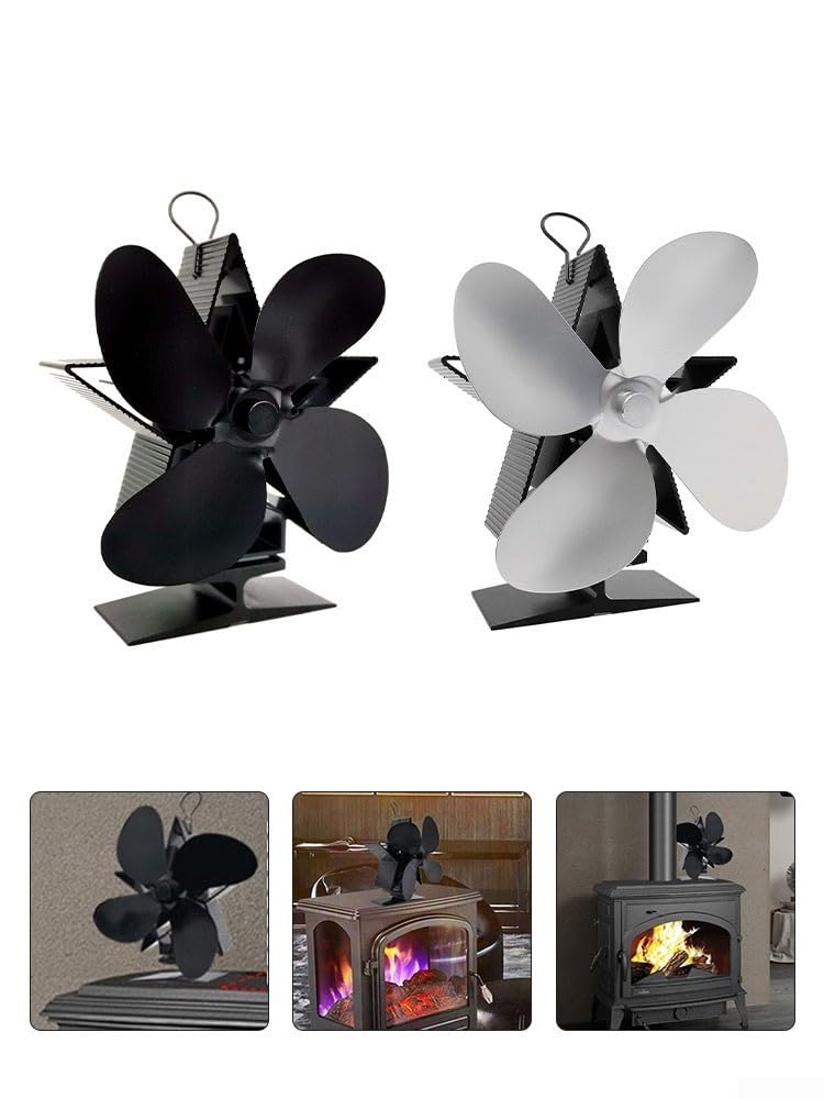 Ventola Stufa 4 Pale Silenziosa Autoalimentata per calore Ventola(Silver)