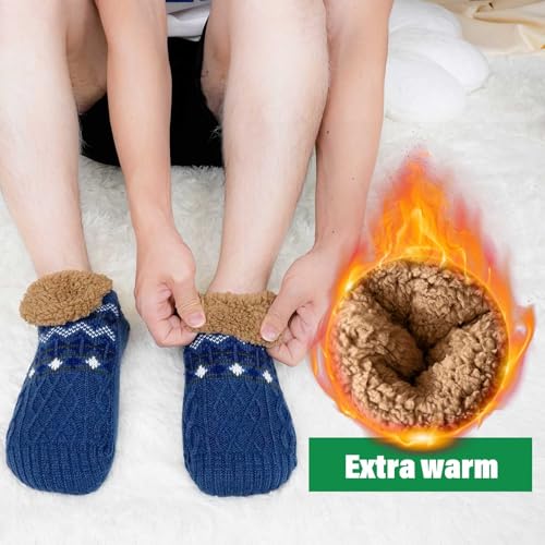 ZAKASA Fuzzy Slipper Socks for Men Women Winter Warm Fluffy Cozy Thick Fleece Lined Comfy Non Slip Cabin House Socks Indoor4