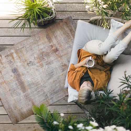 Tapis d'extérieur 80x120 cm imperméable en PVC rectangle couleur rouille du métal
