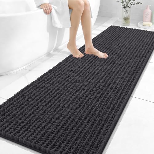 Image of OLANLY Long Bathroom Rugs Runner 70x24, Thick Soft and Absorbent Chenille Bath Mat, Non-Slip, Machine Washable Quick Dry Bath Rugs for Tub Shower Floor, Home Decor Accessories, Dark Grey