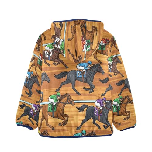 Horse Racing Scene Pattern Toddler Fleece Jacket Girl Boys Hooded Fleece Jacket Coat Warm Outwear Zip-up 3-10T2