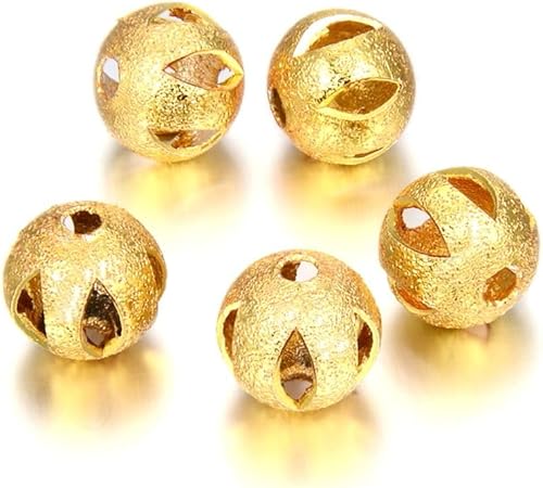 Adabele - 100 cuentas redondas sueltas de filigrana artística resistentes al deslustre de 0.394 in, chapado en oro amarillo de 18 quilates,