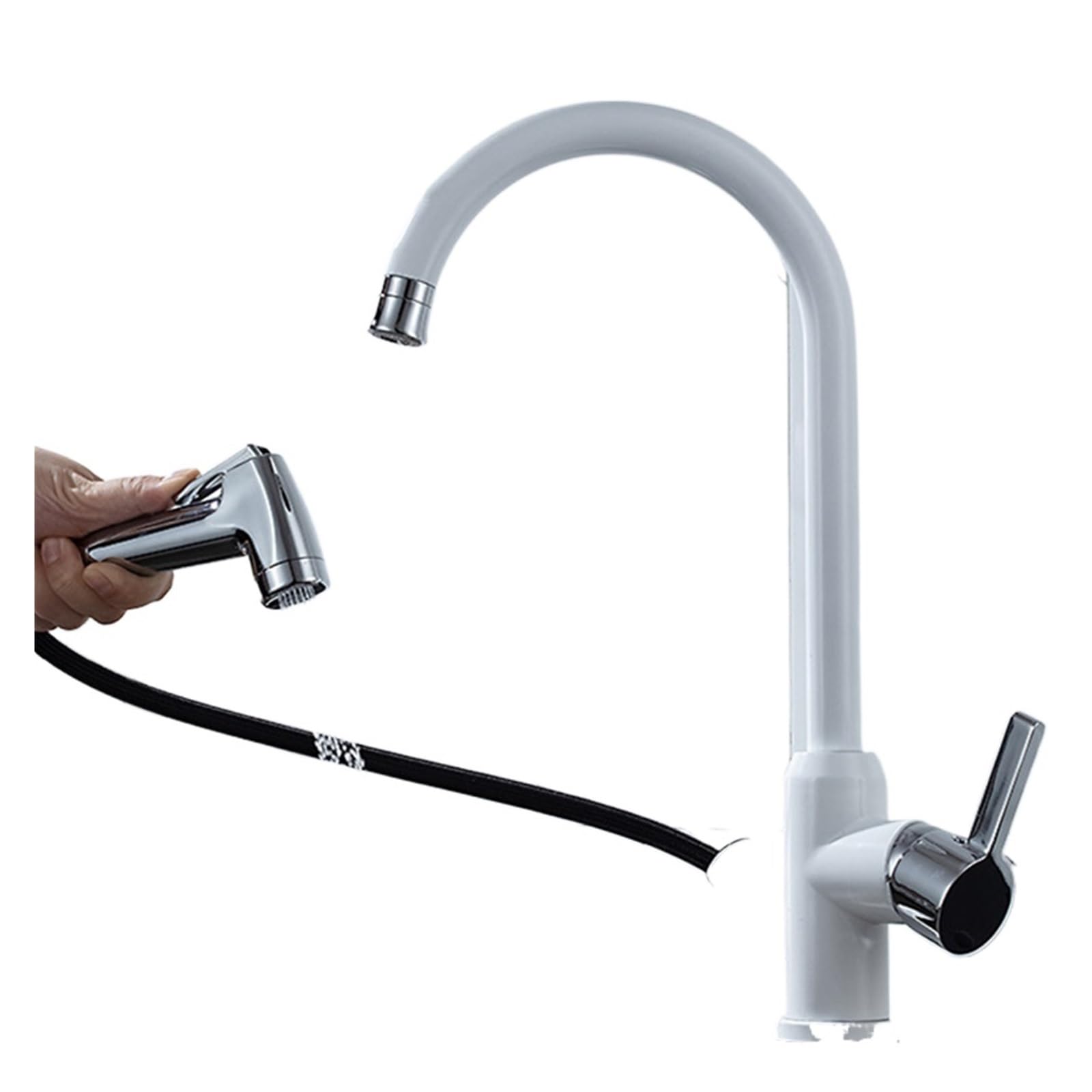 Zadccs 04027Wh Kitchen Faucets, Brushed Nickel Kitchen Faucet, Flexible Pull Out Nozzle Sink Mixer Tap, Stream Sprayer Head Deck Black Hot Cold Water Taps(04027Wh)