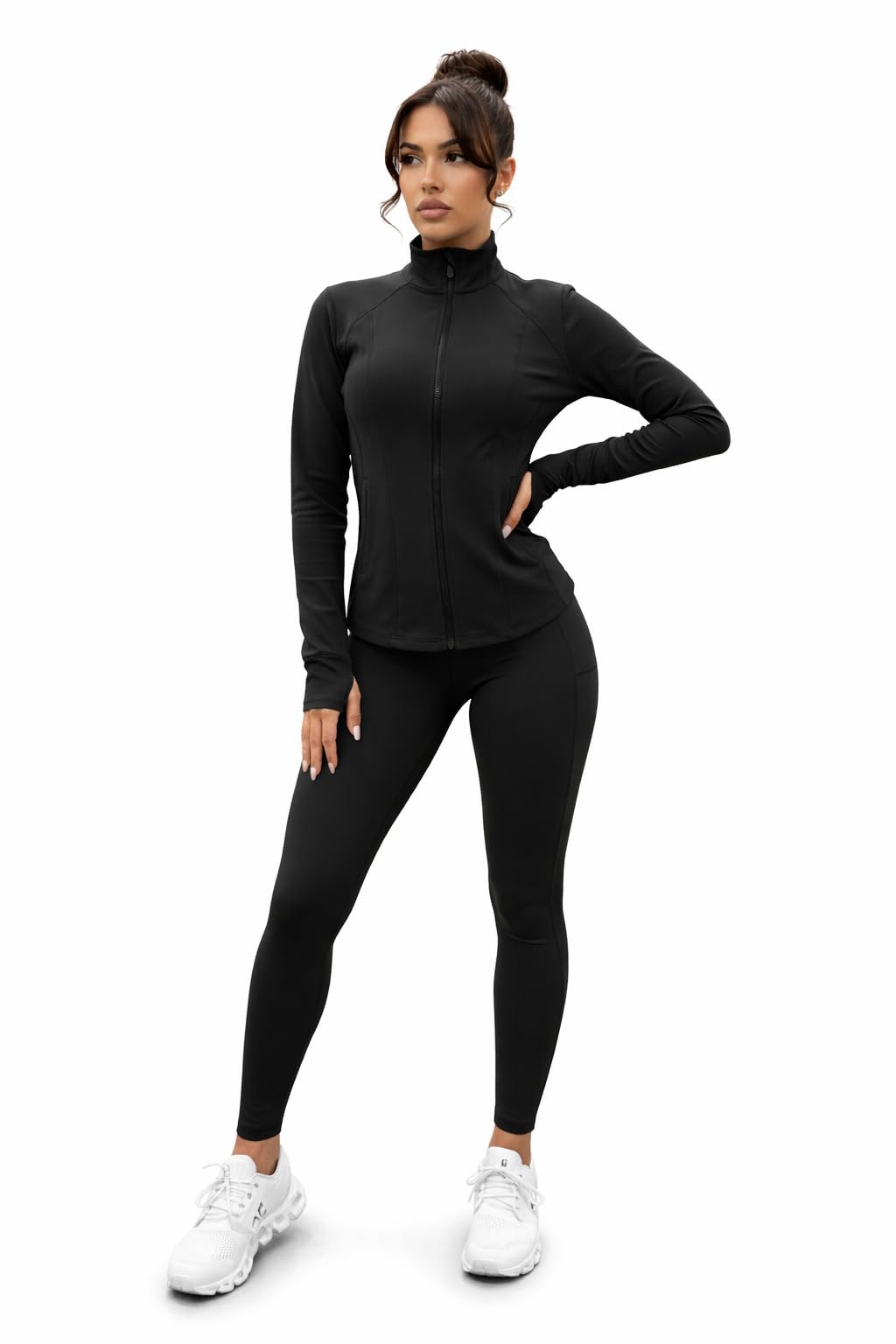 Womens 3-Piece Workout Set with Zip-Up Jacket Tank Top and High-Waist Leggings Stretchy Performance Activewear